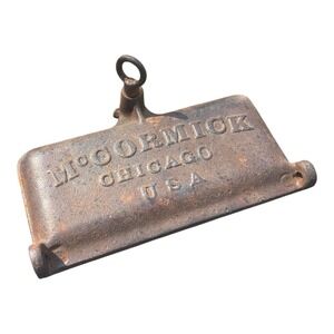 Antique McCormick Chicago Tool Box Lid Cast Iron Tractor Mower Implement M539